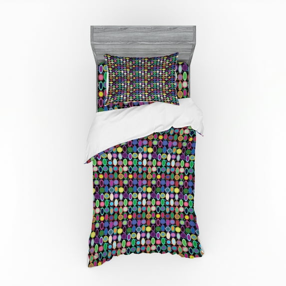Ambesonne Geometric Bedding Set 3 Pcs, Abstract Oval Shapes, Twin XL, Multicolor