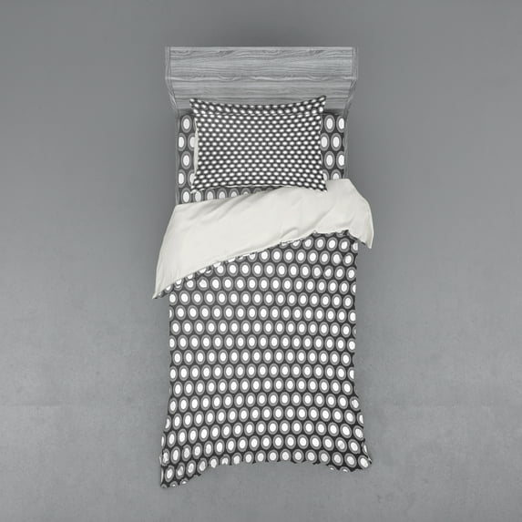Ambesonne Geometric Bedding Set 3 Pcs, Circular Disc Forms, Twin, White
