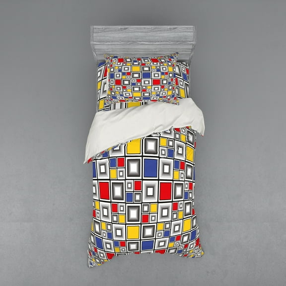 Ambesonne Geometric Bedding Set 3 Pcs, Colored Mosaic Square, Twin XL, Multicolor