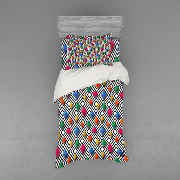 Ambesonne Geometric Bedding Set 3 Pcs, Colorful 3D Shapes, Twin XL, Multicolor
