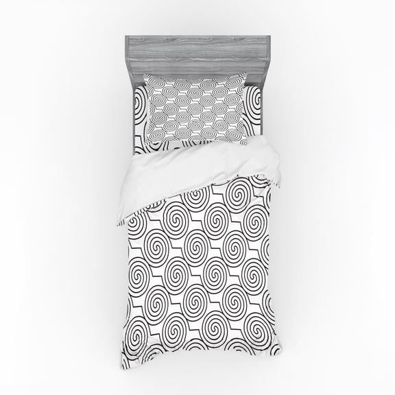 Ambesonne Geometric Bedding Set 3 Pcs, Diagonal Zigzag Swirl, Twin XL, Black and White