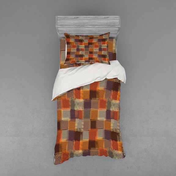 Ambesonne Geometric Bedding Set 3 Pcs, Digital Grunge Design, Twin, Caramel Orange