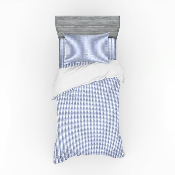 Ambesonne Geometric Bedding Set 3 Pcs, Grungy Triangles, Twin, Ceil Blue and White
