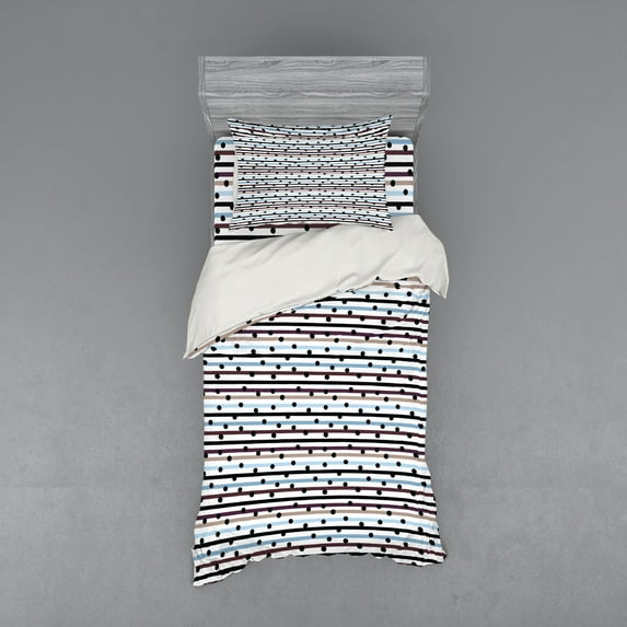 Ambesonne Geometric Bedding Set 3 Pcs, Hand Drawn Dots Lines, Twin, Multicolor