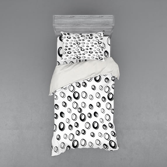 Ambesonne Geometric Bedding Set 3 Pcs, Minimalist Rounds, Twin XL, Black White