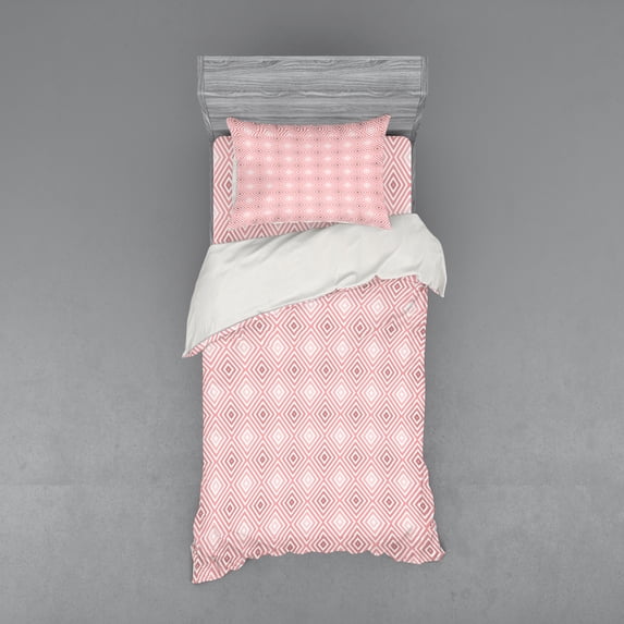Ambesonne Geometric Bedding Set 3 Pcs, Rhombus Stripes Line, Twin XL, Pale Pink