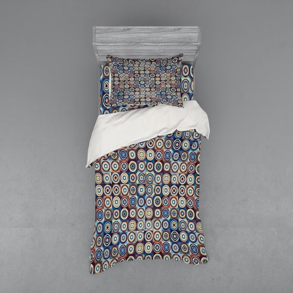 Ambesonne Geometric Bedding Set 3 Pcs, Ring Formed Circles, Twin, Royal Blue Umber