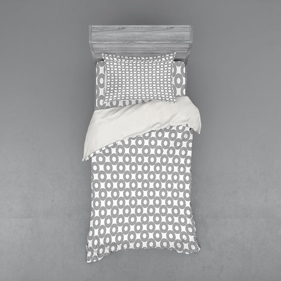 Ambesonne Geometric Bedding Set 3 Pcs, Rings with Curves, Twin, Black Grey
