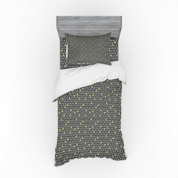 Ambesonne Geometric Bedding Set 3 Pcs, Simplistic Rhombus, Twin XL, Black White and Yellow