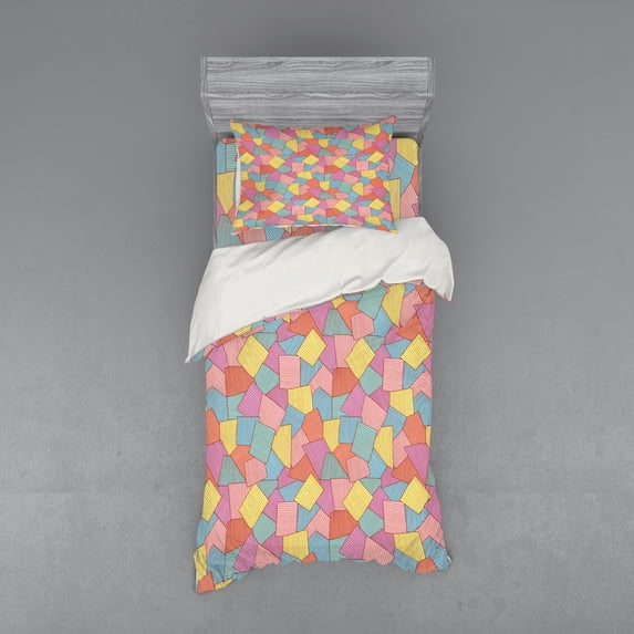 Ambesonne Geometric Bedding Set 3 Pcs, Tile Pattern Stripes, Twin XL, Multicolor