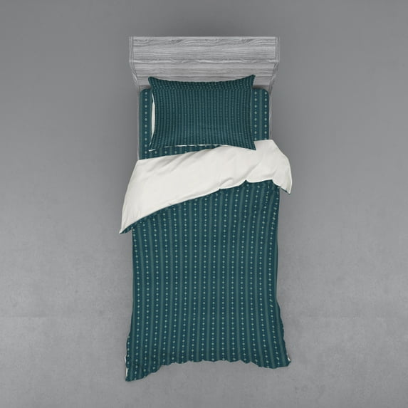 Ambesonne Geometric Bedding Set 3 Pcs, Vertical Abstract Line, Twin XL, Dark Teal Pale Yellow