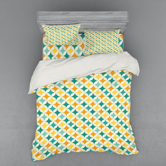 Ambesonne Geometric Bedding Set 4 Pcs, Abstract Circle Cube, Queen, Yellow and Blue