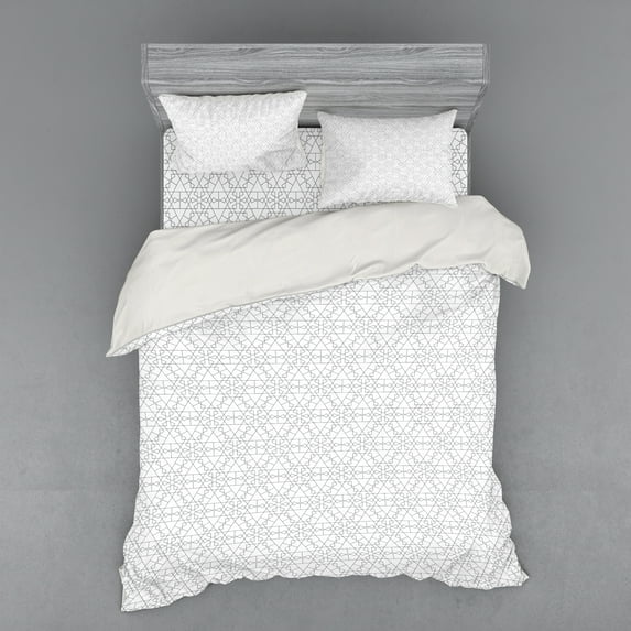 Ambesonne Geometric Bedding Set 4 Pcs, Abstract Concave Shapes, Queen, Charcoal Grey and White
