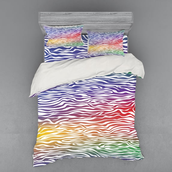 Ambesonne Geometric Bedding Set 4 Pcs, Abstract Zebra Skin, Queen, Purple Red Yellow