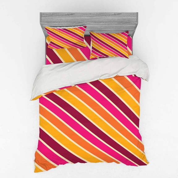 Ambesonne Geometric Bedding Set 4 Pcs, Angled Retro Style Lines, Queen, Multicolor