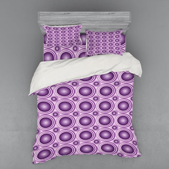 Ambesonne Geometric Bedding Set 4 Pcs, Circular Lines Rings, Queen, Purple