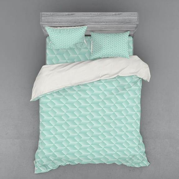 Ambesonne Geometric Bedding Set 4 Pcs, Halftone Rhombus Motif, Queen, Pale Seafoam White
