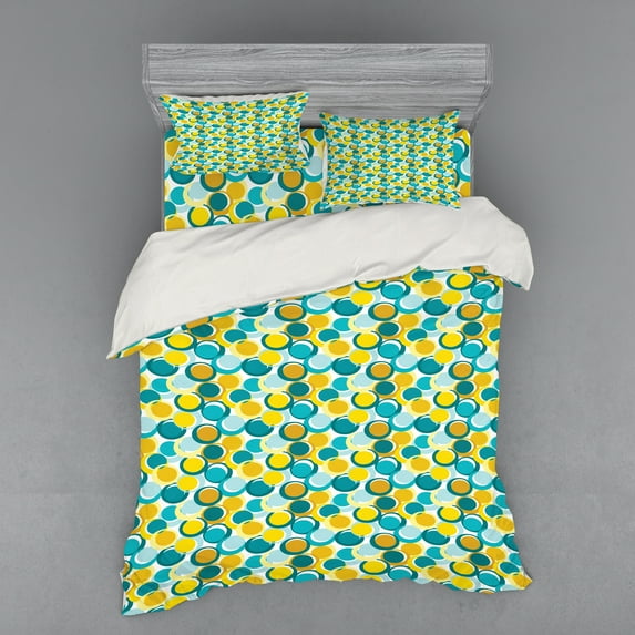 Ambesonne Geometric Bedding Set 4 Pcs, Nested Circle and Dot, Queen, Multicolor