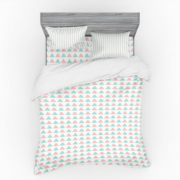 Ambesonne Geometric Bedding Set 4 Pcs, Pastel Triangles and Dots, Queen, Seafoam Rose