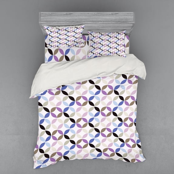 Ambesonne Geometric Bedding Set 4 Pcs, Retro Circles Leaf, Queen, Multicolor