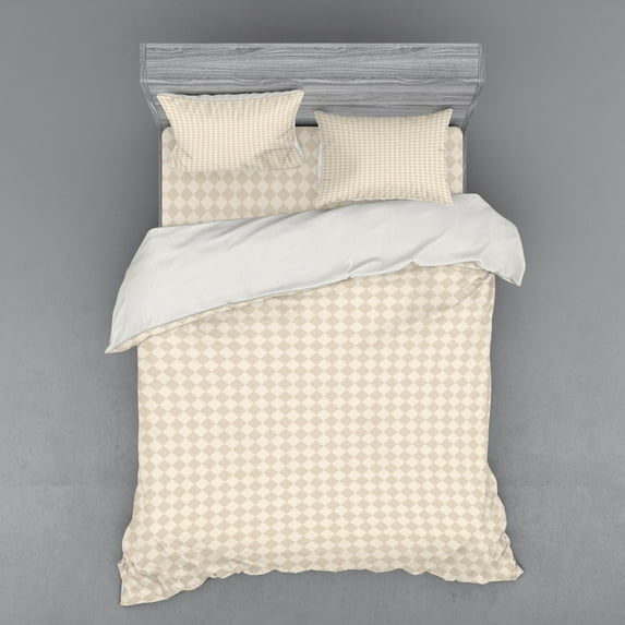 Ambesonne Geometric Bedding Set 4 Pcs, Retro Shabby Checked, Queen, Brown Cream