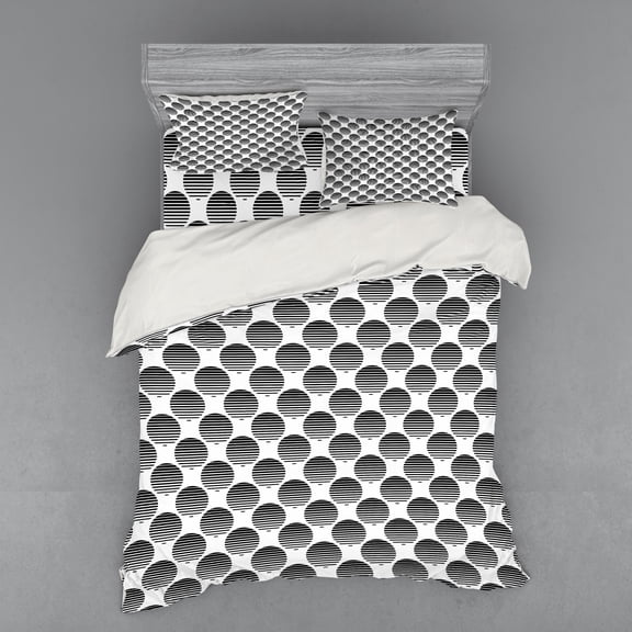 Ambesonne Geometric Bedding Set 4 Pcs, Ripple Circles, Queen, Black White