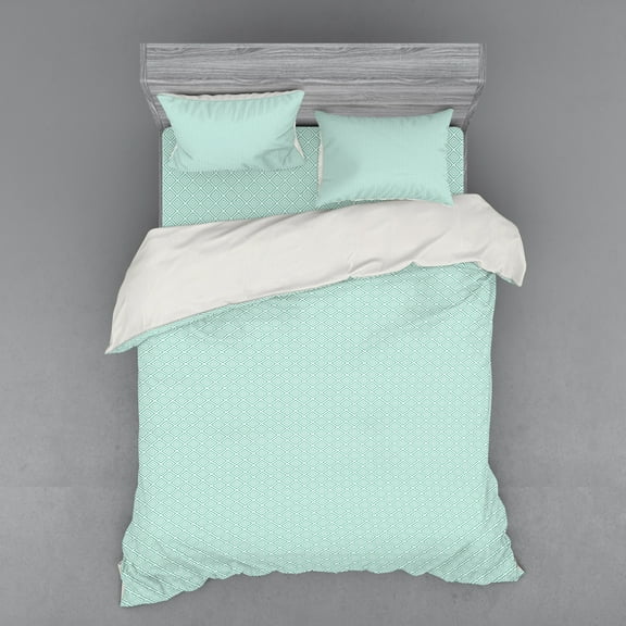 Ambesonne Geometric Bedding Set 4 Pcs, Symmetric Nested Rhombus, Queen, Seafoam and White