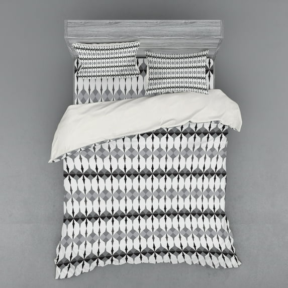Ambesonne Geometric Bedding Set 4 Pcs, Triangles, Queen, White