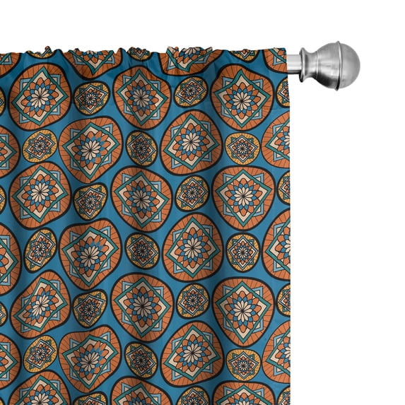 Ambesonne Geometric Blue Curtains, Mandala Flowers Art, Pair of 28"x84", Dark Orange and Marigold
