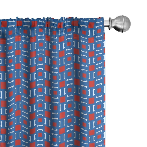 Ambesonne Geometric Blue Curtains, Red Squares Pattern, Pair of 28"x63", Dark Coral and White