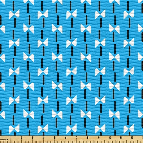 Ambesonne Geometric Blue Fabric by the Yard Upholstery, Line Whimsical Shape, 1 Yard, Sky Blue and White