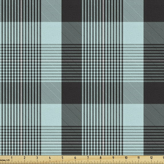 Ambesonne Geometric Blue Fabric by the Yard Upholstery, Plaid Style Ornament, 1 Yard, Charcoal Grey Seafoam