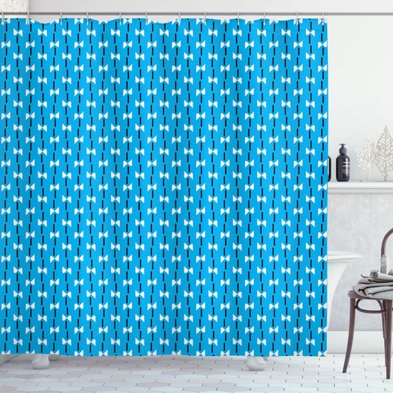 Ambesonne Geometric Blue Shower Curtain, Line Whimsical Shape, 69"Wx70"L, Sky Blue and White