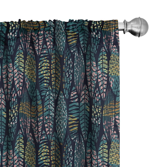 Ambesonne Geometric Boho Curtains, Tropical Ethnic Art, Pair of 28"x63", Teal Indigo and Rose
