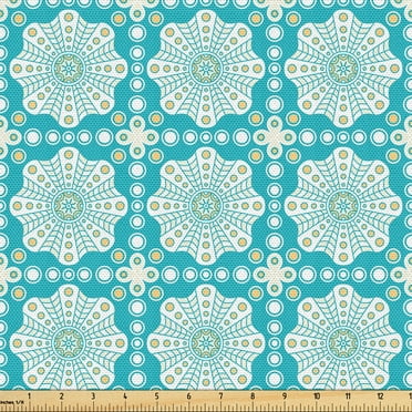 Ambesonne Geometric Boho Fabric by the Yard Upholstery, Bohemian Ethnic Star, 1 Yard, Dark Seafoam Ecru and White