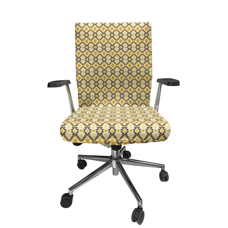 Ambesonne Geometric Boho Office Chair Cover Stretchable High Back Antique Aztec Design Cream and Mustard