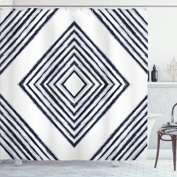 Ambesonne Geometric Boho Shower Curtain, Aztec Chevron Style, 69"Wx70"L, White and Dark Night Blue