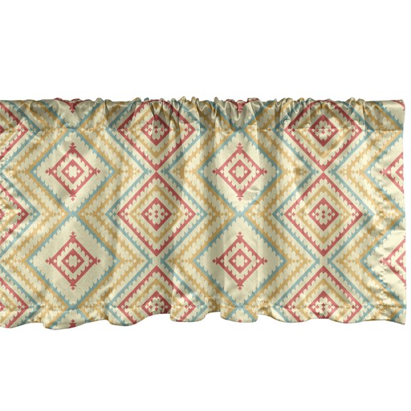 Ambesonne Geometric Boho Window Valance, Ethnic Primitive, 42" x 12", Cream Pale Teal and Coral