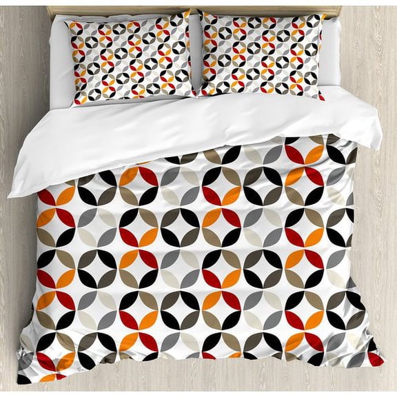 Ambesonne Geometric Circle Dimensional Ring Forms Artful Series Tones Hispter Boho Image Duvet Cover Set