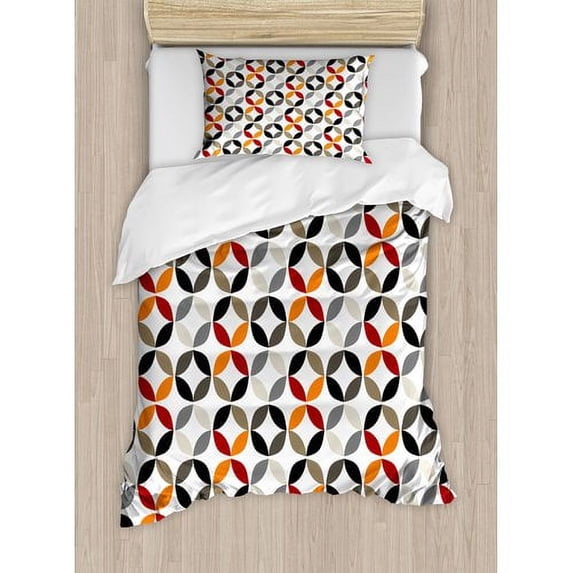 Ambesonne Geometric Circle Dimensional Ring Forms Artful Series Tones Hispter Boho Image Duvet Cover Set