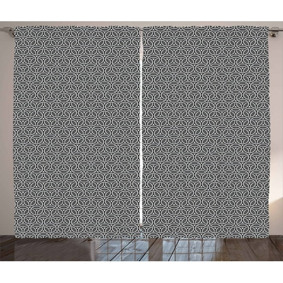 Ambesonne Geometric Curtains 2 Panel Set, Circular Honeycomb, 108" x 84", Grey Black White