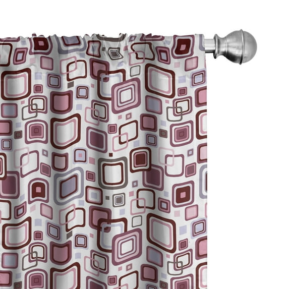 Ambesonne Geometric Curtains, Abstract Square Shape, Pair of 28"x95", Brown Purple Grey