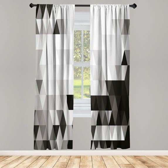 Ambesonne Geometric Curtains, Abstract Triangle Pattern, Pair of 28"x84", Dimgray White