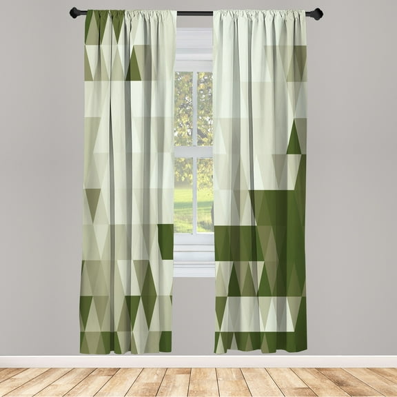 Ambesonne Geometric Curtains, Abstract Triangle Pattern, Pair of 28"x95", Olive Green