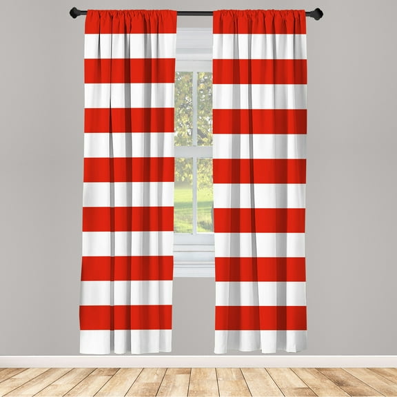Ambesonne Geometric Curtains, American Flag Design, Pair of 28"x63", Vermilion White