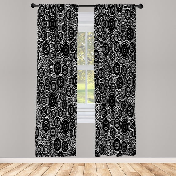 Ambesonne Geometric Curtains, Art Rounds Print Circles, Pair of 28"x63", Black White