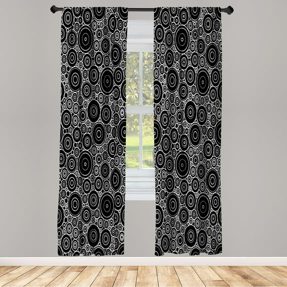 Ambesonne Geometric Curtains, Art Rounds Print Circles, Pair of 28"x95", Black White