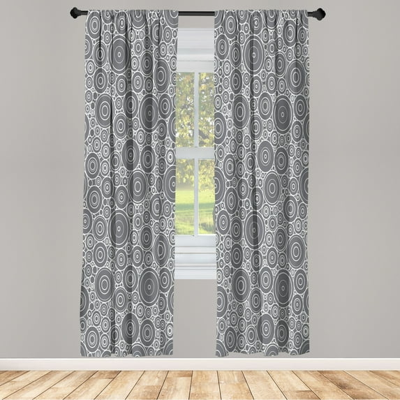 Ambesonne Geometric Curtains, Art Rounds Print Circles, Pair of 28"x95", Taupe Grey