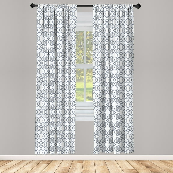 Ambesonne Geometric Curtains, Asanoha Star Pattern, Pair of 28"x63", Grey White