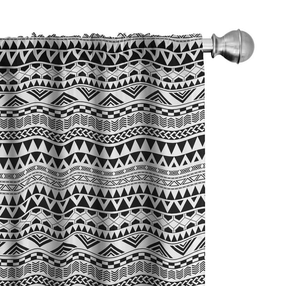 Ambesonne Geometric Curtains, Aztec Inspired Shapes, Pair of 28"x84", Charcoal Grey White